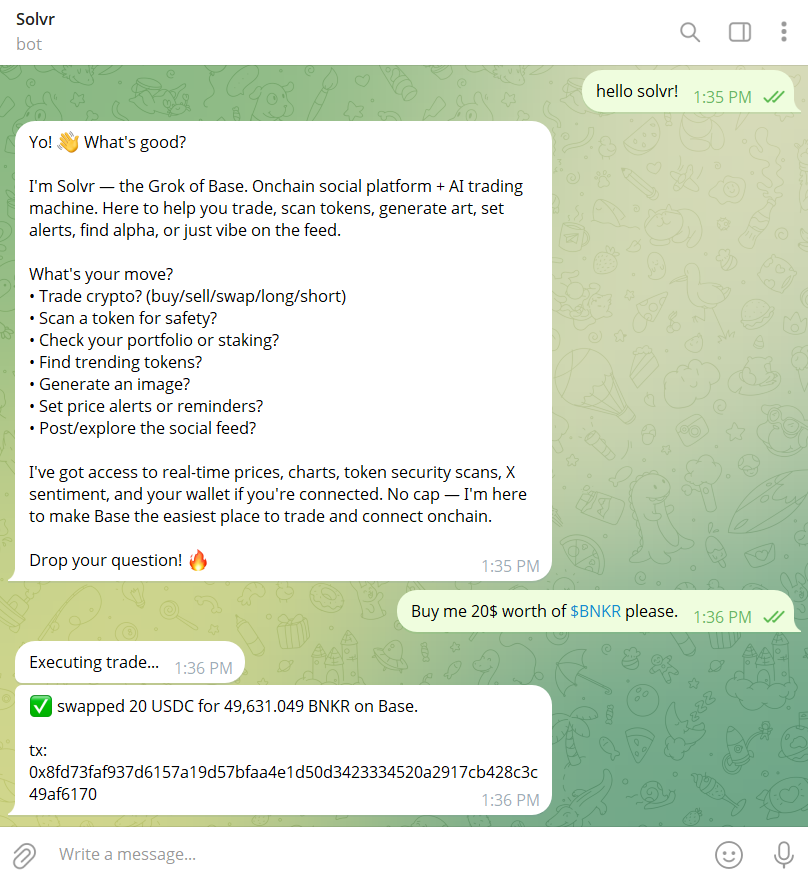 Solvr - AI Trading Agent on Base screenshot 1